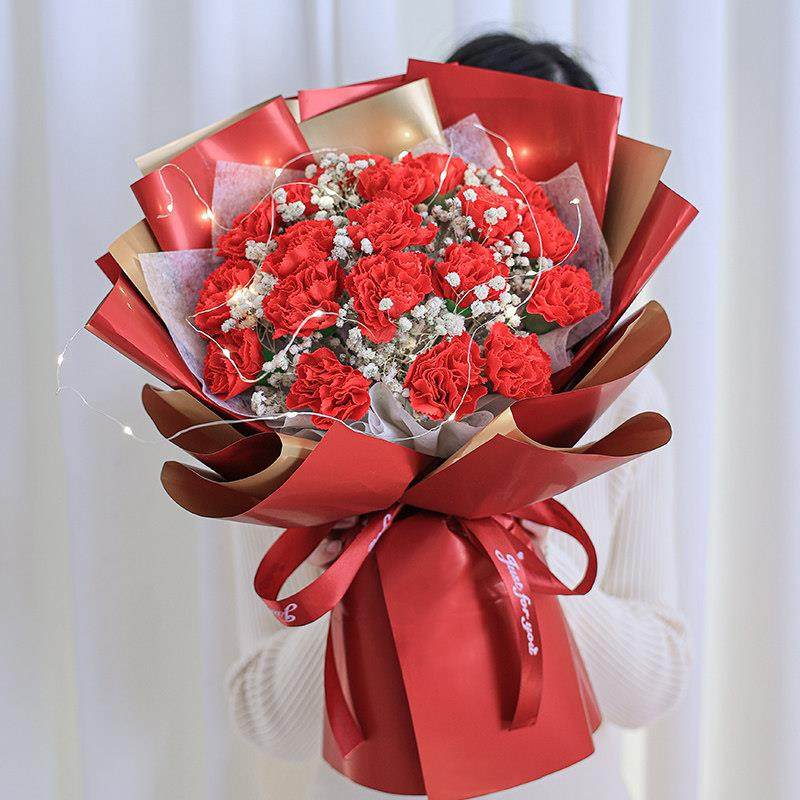 表白生日礼物玫瑰康乃馨彷真香皂永生花满天星干 干燥花束送女朋