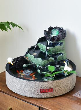 招财中式鱼缸流水生财摆件循环水客厅玄关桌面风水轮装饰喷泉造景