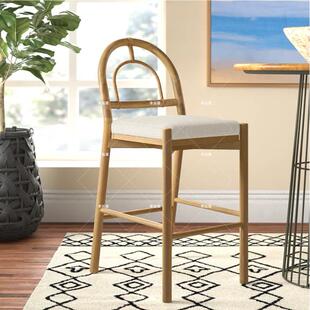 北欧创意实木吧椅中古轻奢绳编餐椅民宿酒店休闲靠背椅复古高脚凳
