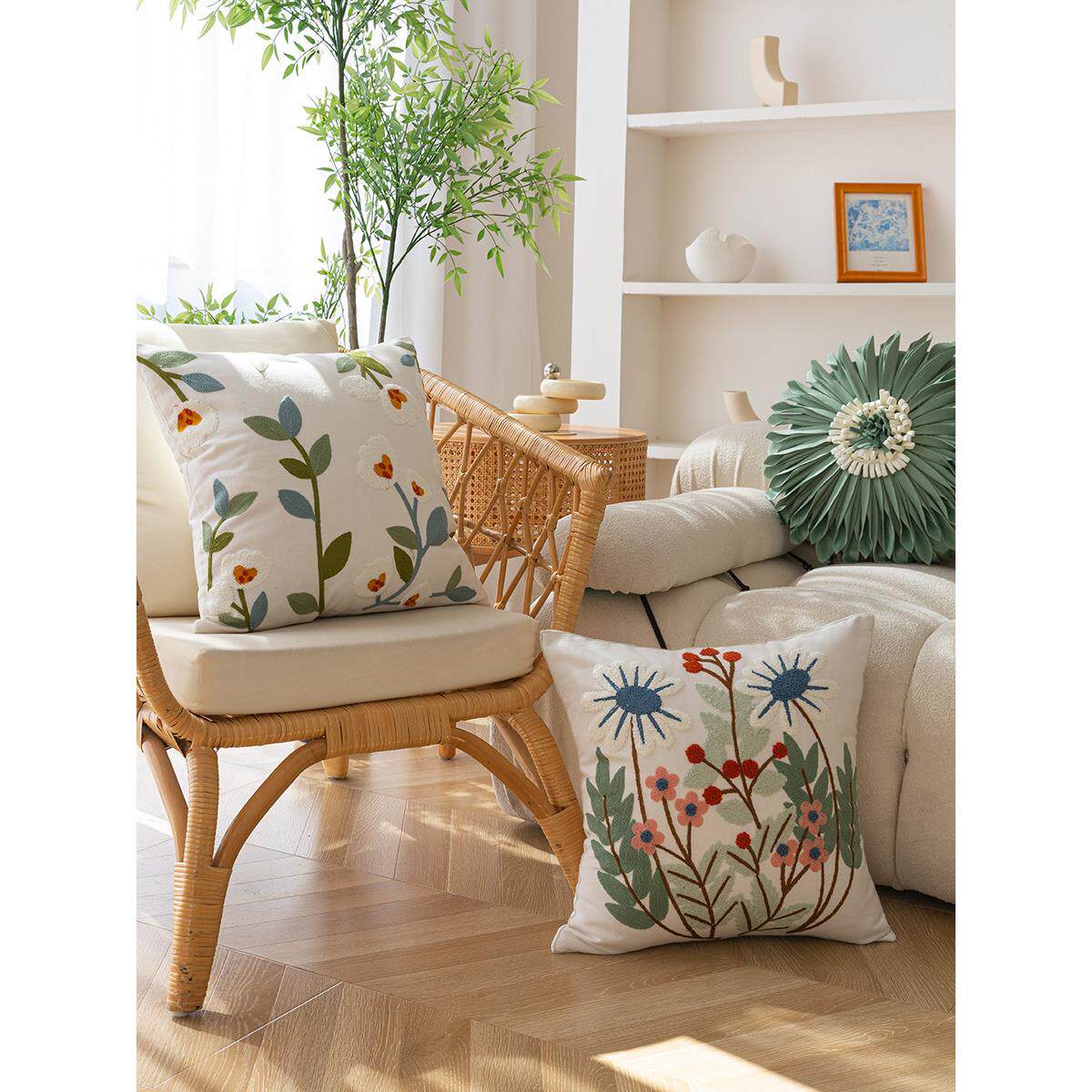 依兮抱枕套不含芯网红植物刺绣可爱沙发靠垫客厅高级感靠枕小清新