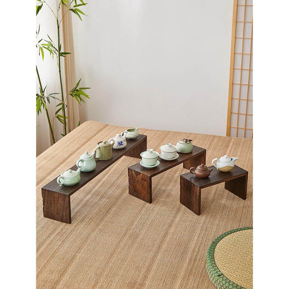 烧桐木茶杯架实木中式桌面置物架收纳架组合茶具展示架紫砂茶壶架