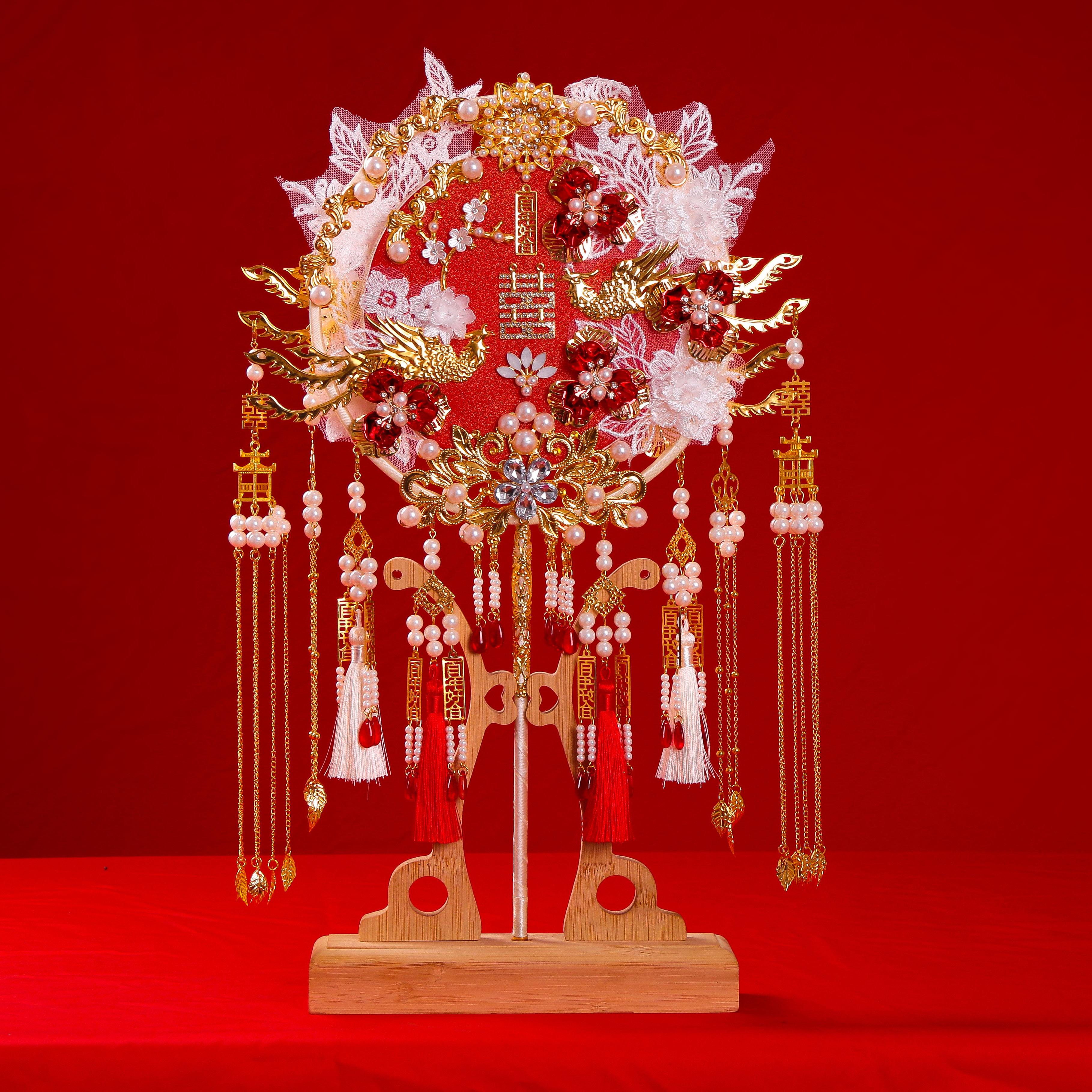 顺丰 新娘团扇双面重工喜扇diy材料包闺蜜送礼中式婚礼婚扇