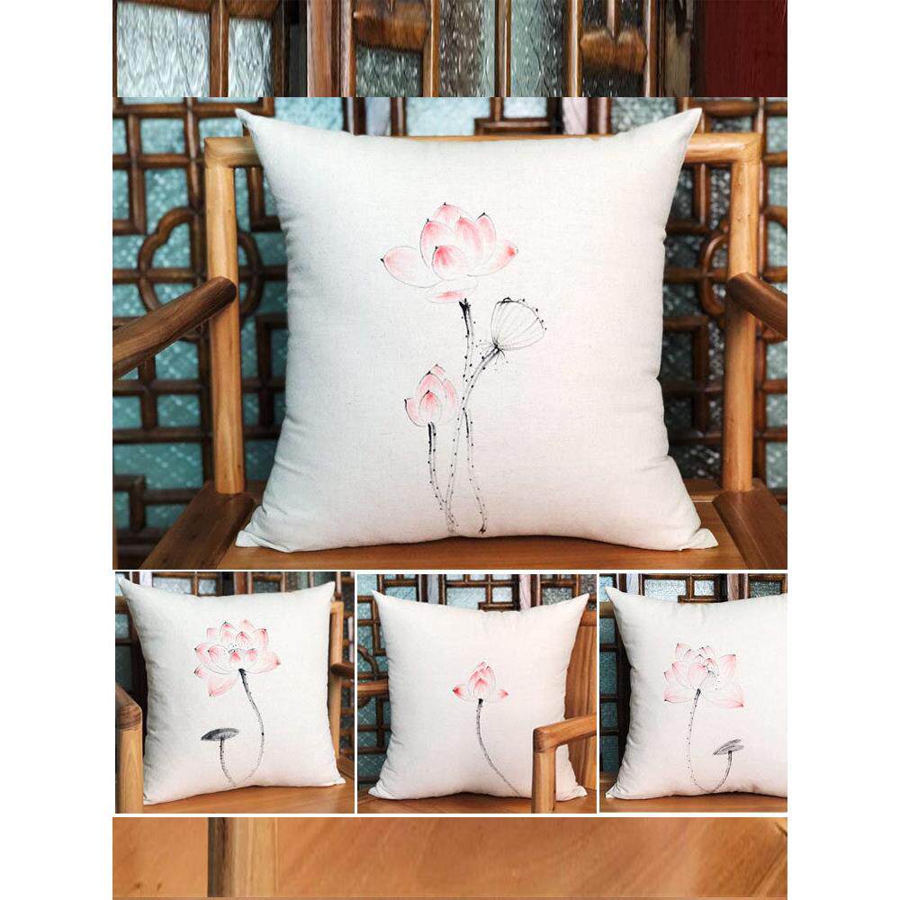 手绘靠垫新中式禅意棉麻抱枕套40x40腰枕45x45 50x50 55*55 60x60