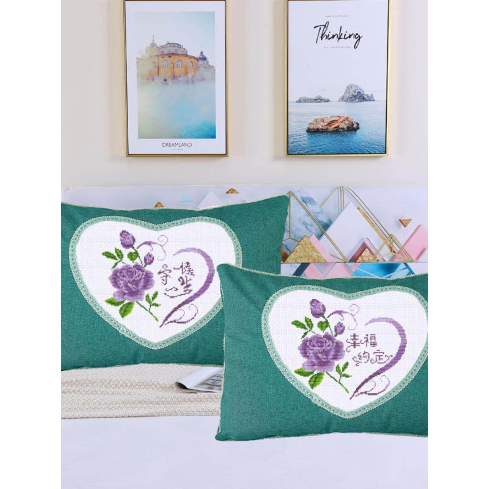 新款印花十字绣抱枕情侣结婚喜庆单人枕套一对卧室刺绣枕套自己绣,居家布艺,十字绣套件,淘宝优惠券,粉丝福利购,淘宝优惠卷