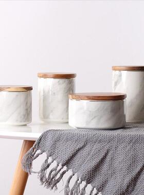 宇通斯堪的纳维亚大理石密封罐带盖陶瓷储物罐储物盒咖啡香茶糖果