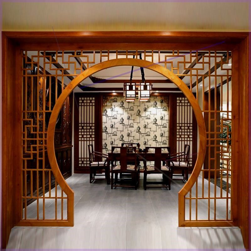 东阳木雕月洞门中式隔断月亮门松木实木花格圆拱门博古架仿古屏风