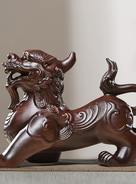 黑檀木雕皮丘貔貅摆件一对实木雕刻红木皮丘客厅家居装饰工艺礼品