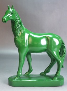 绿色木雕马摆件马到成功家居装饰品客厅办公室开业礼品中式摆件
