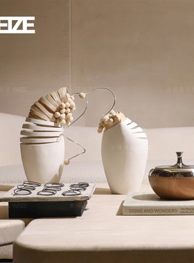 未择轻奢陶瓷花器花艺马毛相框装饰挂画储物罐客厅茶几床头柜搭配