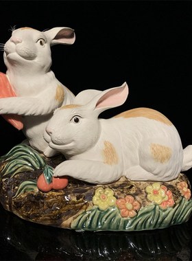 石湾公仔陶瓷十二生肖兔子摆件家居装饰玄关中式摆设兔年春节送礼