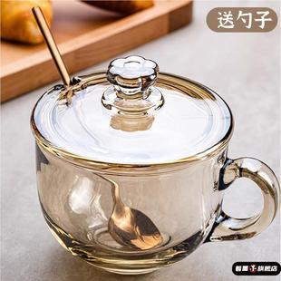 耐高温玻璃杯家用燕麦片牛奶早餐杯带盖勺碗耐热防爆大容量杯子