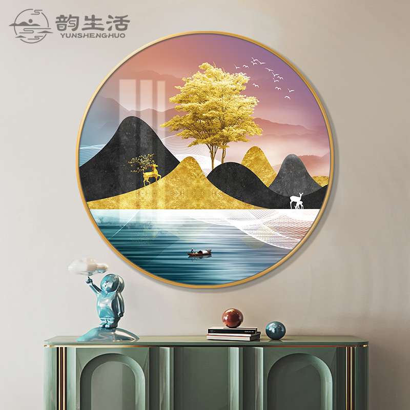 发财树玄关装饰挂画进门走廊过道高竖版档晶瓷镶新中式入户轻奢图片