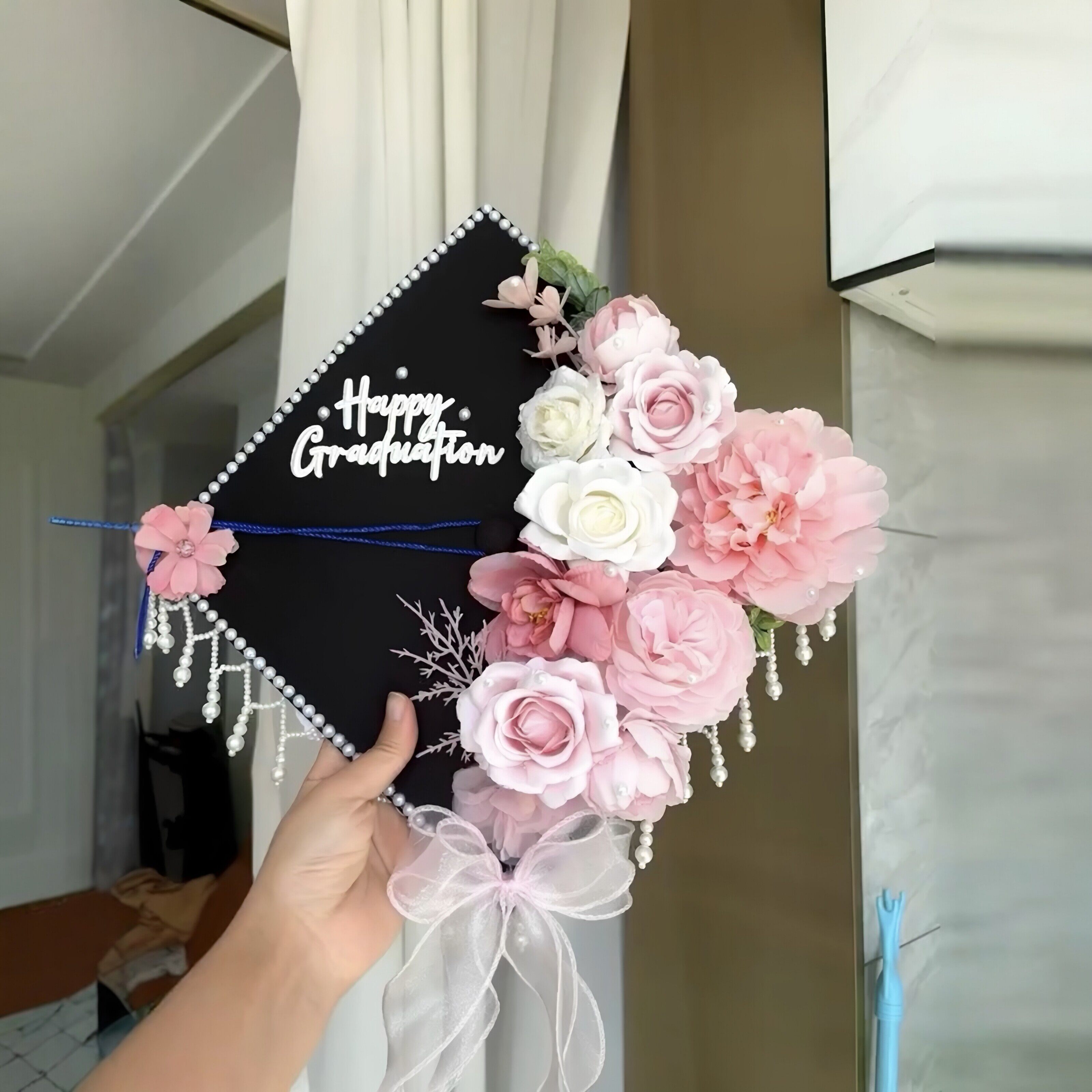 簪花学士帽成品手工diy花朵毕业帽毕业季拍照神器大学生出片道具