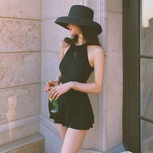 泳衣女2026新款 夏连体保守小胸聚拢遮肚显瘦黑色仙气性感泡温泉装