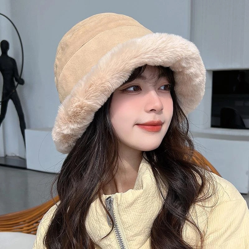 秋冬保暖渔夫帽女加厚毛绒防寒