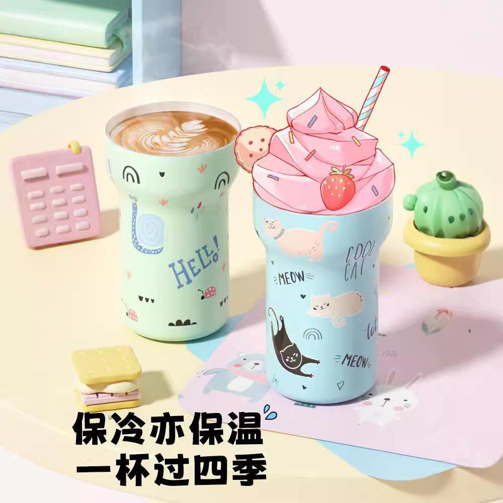 保温杯陶瓷内胆冰霸杯2024新款男女高颜值吸管水杯学生随行咖啡杯