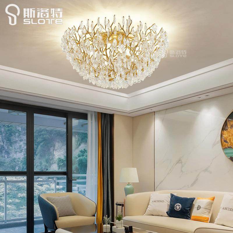 水晶圆形法式树枝卧室大尺寸大灯高档豪华客厅灯吸顶灯2021年新款