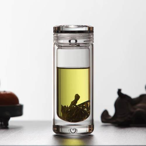 吹制双层玻璃杯泡茶杯U型内胆水滴车载便携水杯礼盒高硼硅玻璃