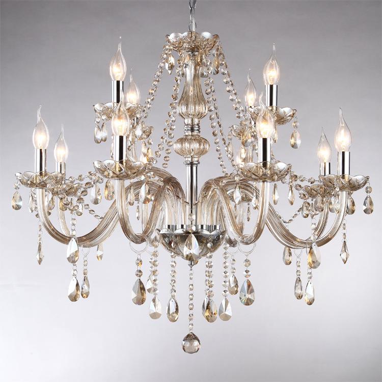 8+4干邑色2层水晶吊灯12头双层蜡烛灯客厅餐厅展厅酒店工程灯
