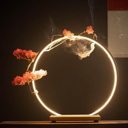 led灯圈陶瓷摆件新中式禅意创意客厅玄关办公室桌面家居装饰摆设