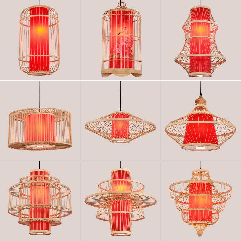 中式竹艺竹编火锅店鸟笼吊灯创意灯笼复古饭店餐厅茶楼灯具