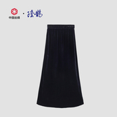 时尚 隆鹊中国丝绸 真丝丝绒 百搭遮胯显瘦黑色半身裙100%桑蚕丝