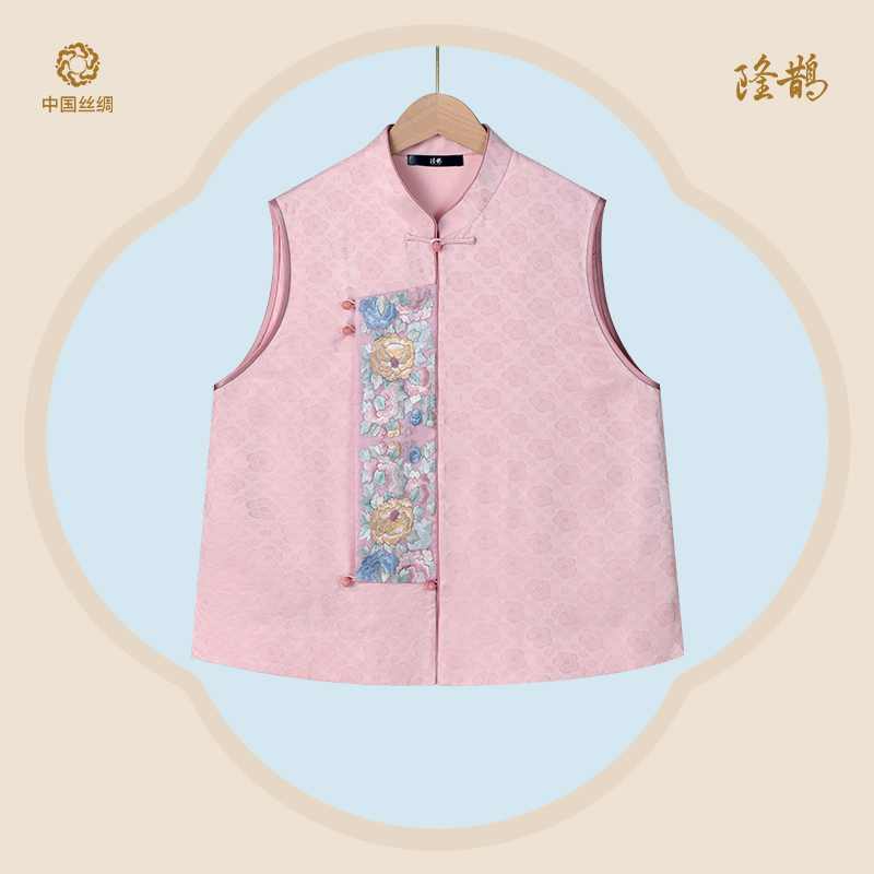 中国丝绸蜂梅纹正绢绣花国风马甲