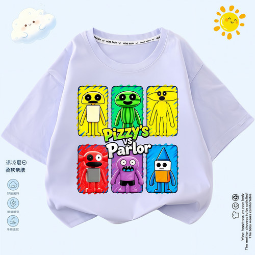 pizzy'sr parlor苏西的餐厅卡通趣味上衣儿童圆领短袖T恤学生半袖