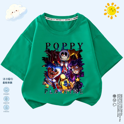 波比的游戏时间poppyplaytime男女童半袖儿童宽松短袖T恤休闲童装