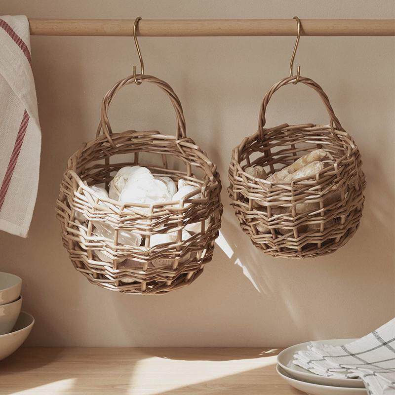 柳编姜蒜收纳筐厨房竹编篮蒜头复古壁挂篮手提编织小花篮藤编挂篮