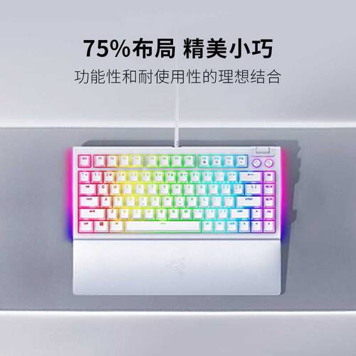 Razer黑寡妇蜘蛛V4白色热插拔机械键盘 支援ARGB灯效