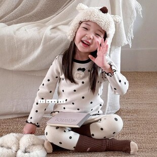 儿童家居服男女童睡衣套加绒加厚复合一体绒花宝宝保暖居家套装