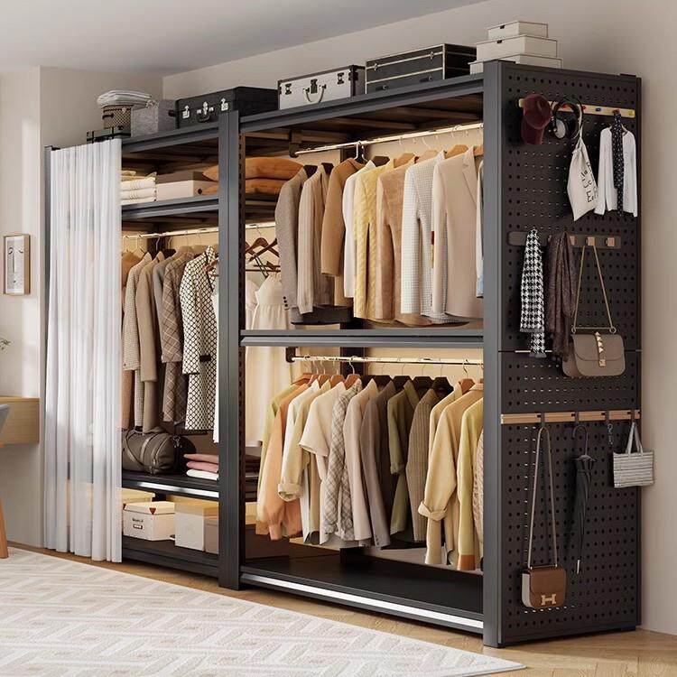 货架衣柜家用开放式挂衣架多层收纳置物架简易晾衣架室内落地衣橱