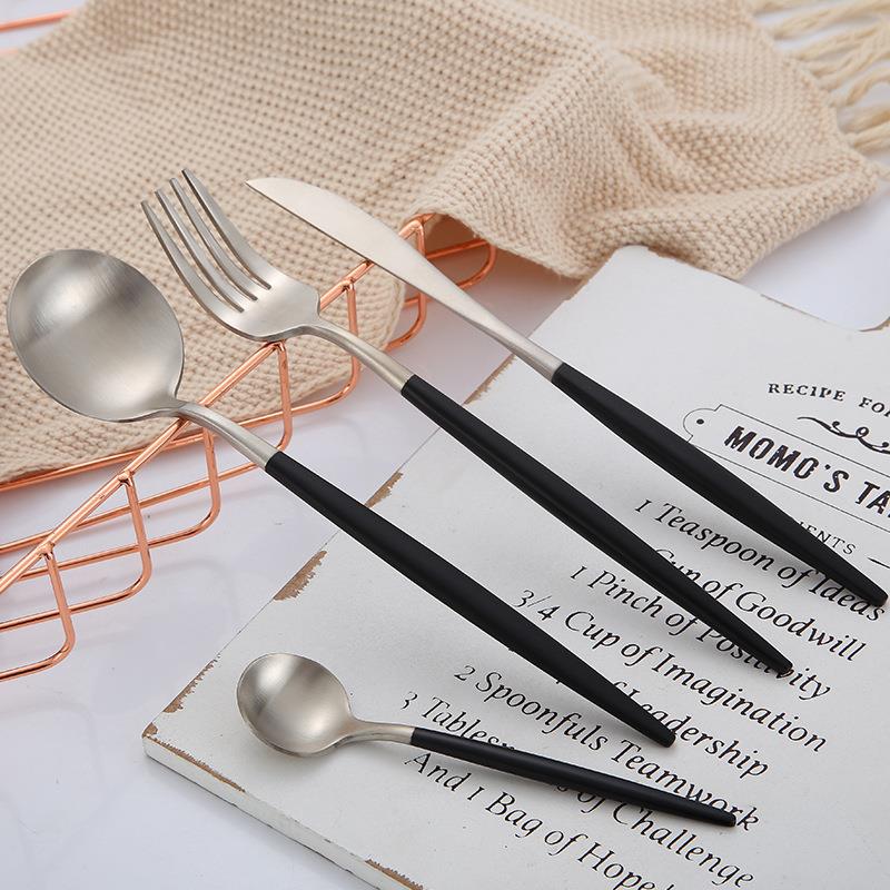 特价西餐具刀叉勺葡萄牙304不锈钢刀叉拉丝黑银白银四件套套装