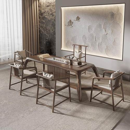 新中式实木茶桌全套办公室茶楼会客泡茶桌椅家用客厅洽谈功夫茶台