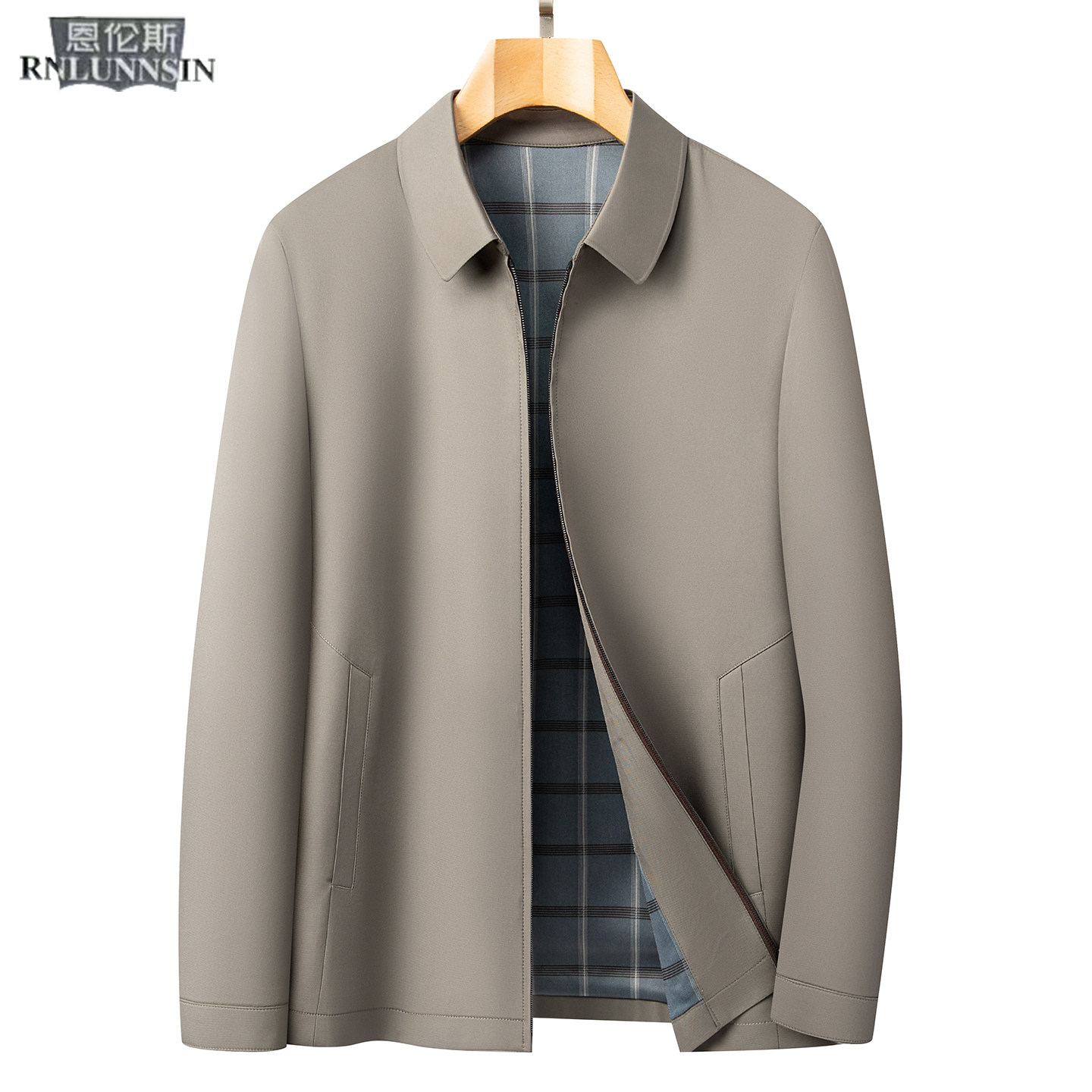 男装外套常规款翻领拉链商务休闲风衣春秋新款高档通勤行政夹克衫