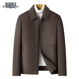 羊毛呢外套 高档男装 恩伦斯双面呢大衣男短款 翻领休闲夹克2025新款