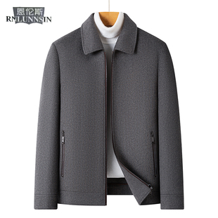 毛呢外套男士常规款翻领灰色休闲男装夹克2025新款高档双面呢大衣