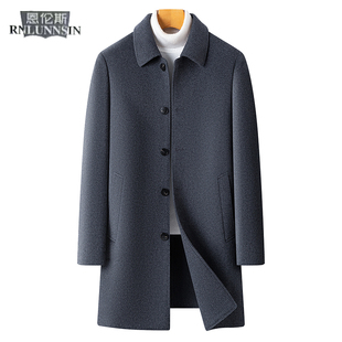 冬季 2025新款 双面绒大衣 翻领商务休闲中年男装 羊毛呢外套男中长款