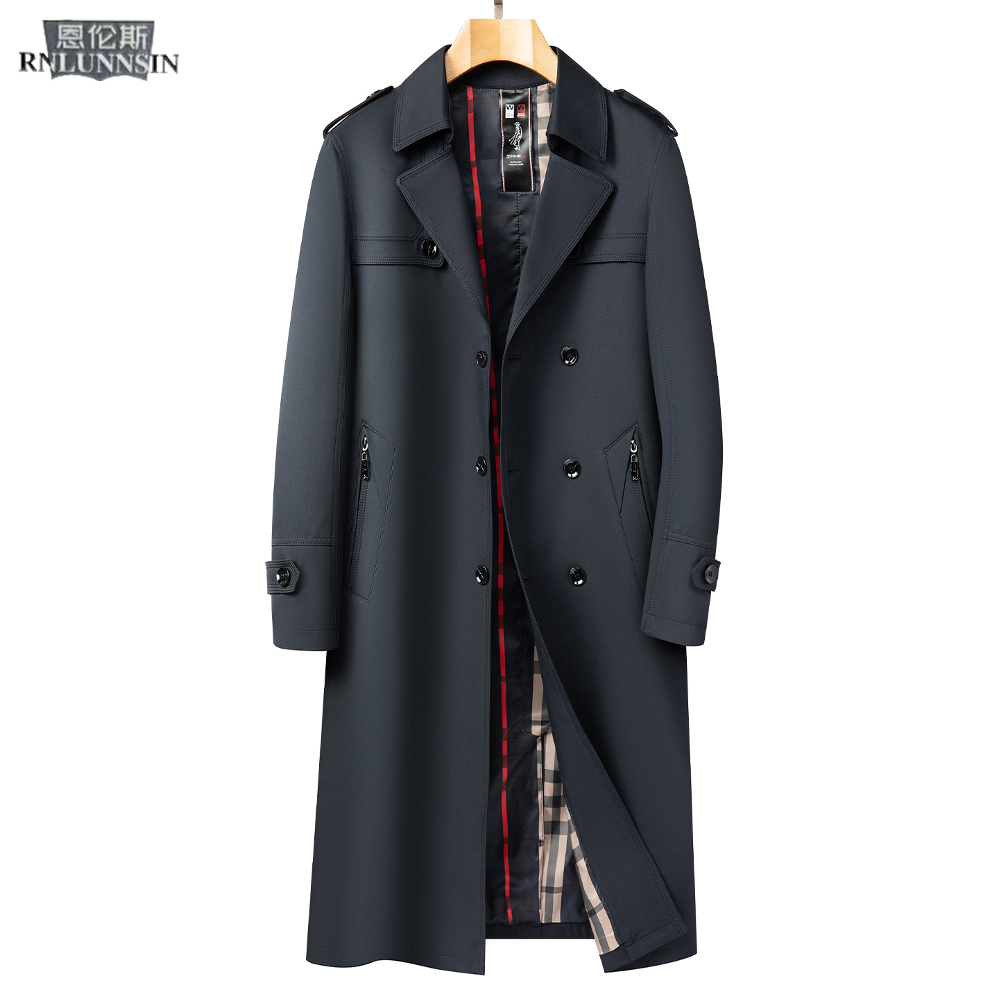 长风衣男单排扣肩章宽松翻领外套