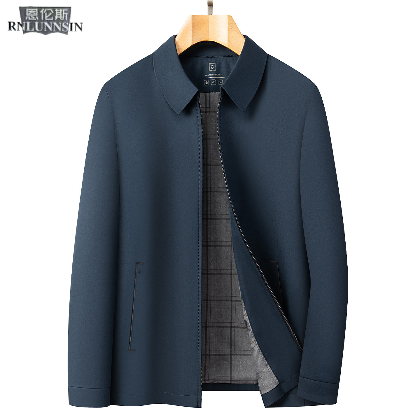 夹克衫男士常规翻领拉链商务休闲中年装春秋新款高档通勤外套爸爸