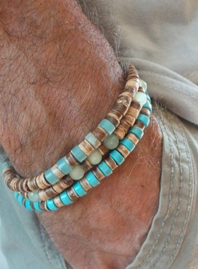 简约松石木珠手链男潮流时尚百搭高级感串珠椰壳手串男士饰品