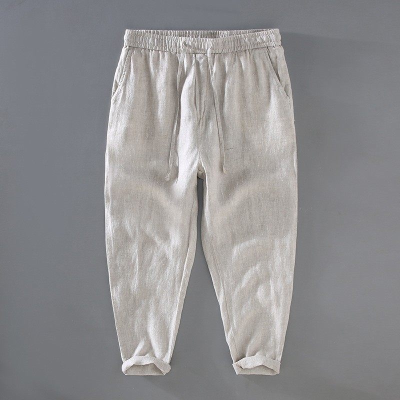 A030夏季新款亚麻男士九分直筒裤舒适透气轻薄凉爽麻裤一件代发,男装,休闲裤,淘宝优惠券,粉丝福利购,淘宝优惠卷