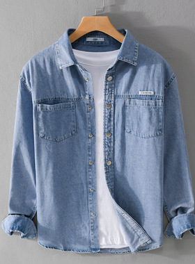 春秋季男装休闲复古长袖牛仔衬衫潮流舒适流行青年男上衣9490
