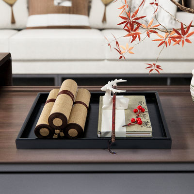 新中式卷轴书卷假书托盘摆件茶几书房样板间飘窗客厅书法装饰品