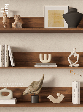 原木中古侘寂风壁龛开放格书柜装饰品民宿陶瓷复古艺术品酒柜摆件