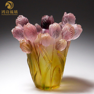 琉璃工艺品郁金香花瓶摆件客厅插花餐桌茶几装 饰轻奢温馨乔迁礼物