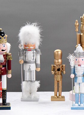 天蓝亮粉金色胡桃夹子士兵桌面摆件木偶木头人新年礼物圣诞树装饰