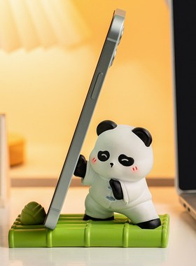 创意熊猫手机支架桌面摆件客厅办公室工位平板支撑装饰品生日礼物