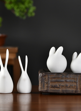 创意可爱小兔子摆件陶瓷客厅家居装饰品花盆造景笔搁茶道茶玩摆设